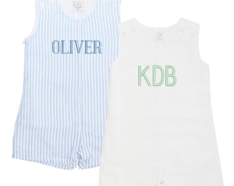 Seersucker Jon Jon // Cotton JonJon Toddler Boy, Baby Boy, Monogram Romper, Personalized Name, Seersucker Outfit, Monogram Jon Jon