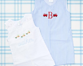 Jon Jon de seersucker con motivo // Jon Jon de algodón para niño pequeño, bebé niño, monograma, nombre personalizado, traje de seersucker, monograma Jon Jon
