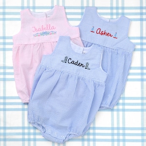Seersucker Bubble with Motif // Girl Gift, Onesie, Baby Girl, Baby Boy, Boy Gift, Monogram Onesie Personalized Bubble, Easter Outfit