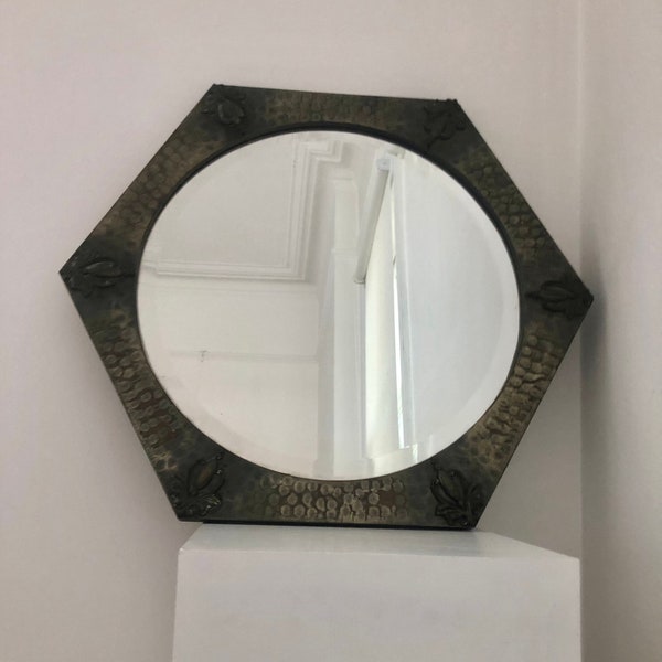 Art Deco Hexagonal Metal Wall Mirror , Antique Rustic Wall Mirror