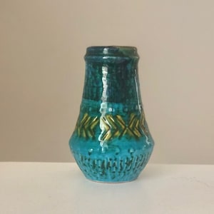 West German Turquoise Ceramic Vase: Carstens Tonnieshof Chevron Vessel