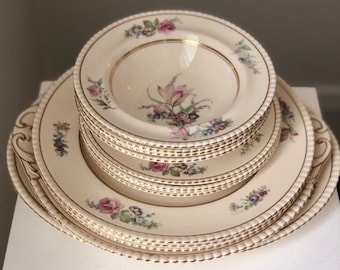 15- pieces Vintage Pink Blue Floral Dinnerware Set for 4 , Soho Pottery Tableware Plates and Serving Plates