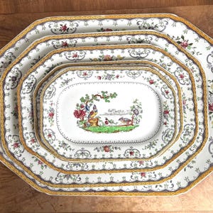 Antique Copland Spode Chelsea Pattern Serving Dishes, Set of 5, Rectangular Platters  Peacock Floral English Bone China, 1927