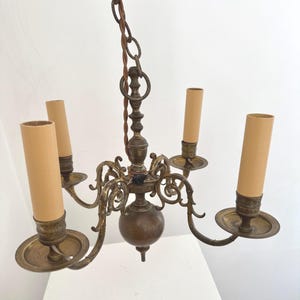 Antique French Neoclassical Bronze 4 Arm Chandelier, Louis XVI Style Classic Gold Bronze Chandelier 4 Branches, Early 1900s