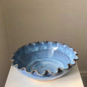 Vintage Handmade Blue Ceramic Bowl: Studio Pottery Centerpiece