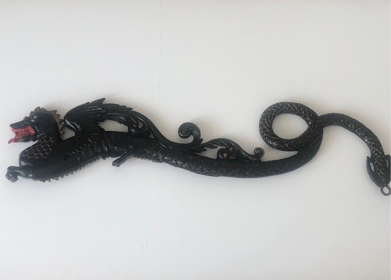 Antique Chinese Cast Iron Dragon Wall Decor, Oriental Long Dragon Wall