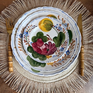 27-piece Vintage English Hand Painted Multi Floral Dinner Set, Set for 10  Earthenware Red Flowers Tableware, Simpsons Belle Fiore Plates