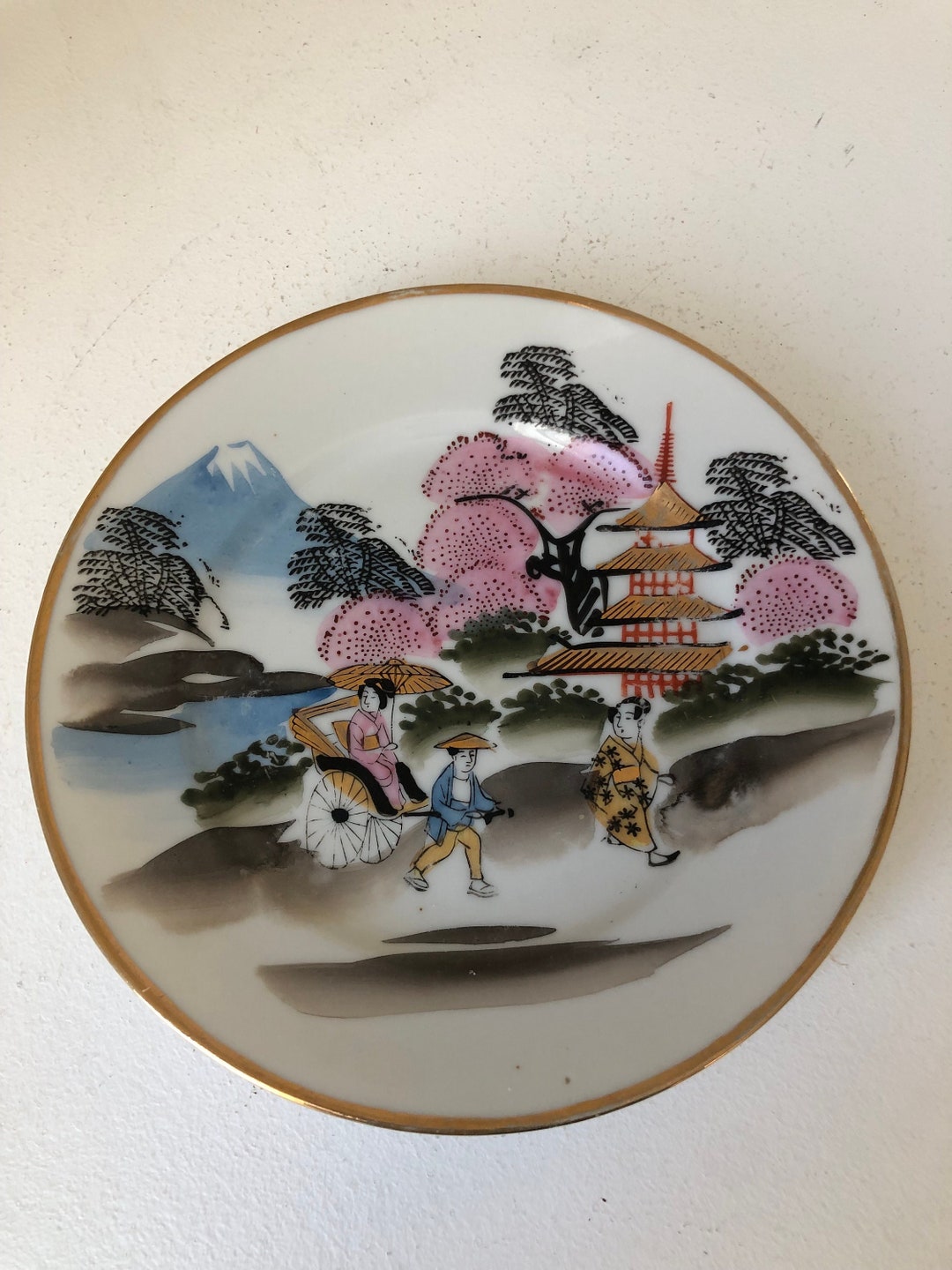 Set of 9 Japanese Small Plates, Vintage Hand Decorated Plates With