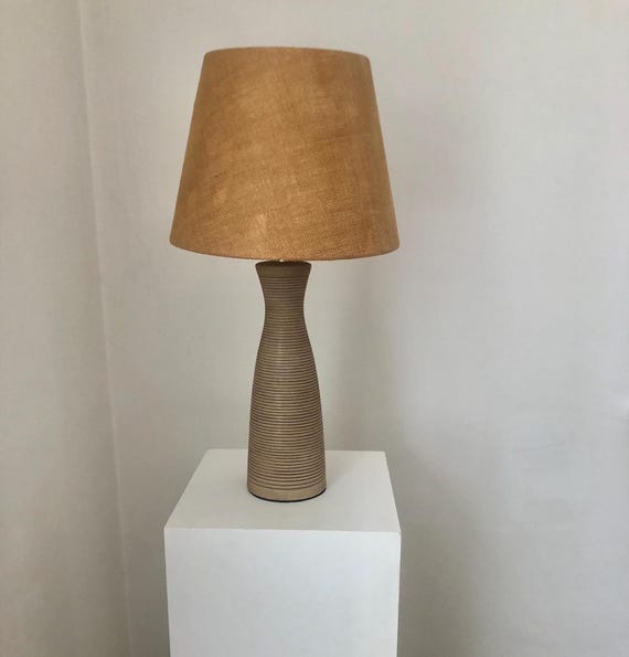 Lampe De Bureau éléphant En Céramique Italienne, Dôme En Tissu Des Ann%c3%a9es 1970