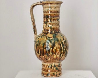 West German Marei KeramiK Yellow Green Speckled Vase , Mid century Multicoloured Spotted Vessel