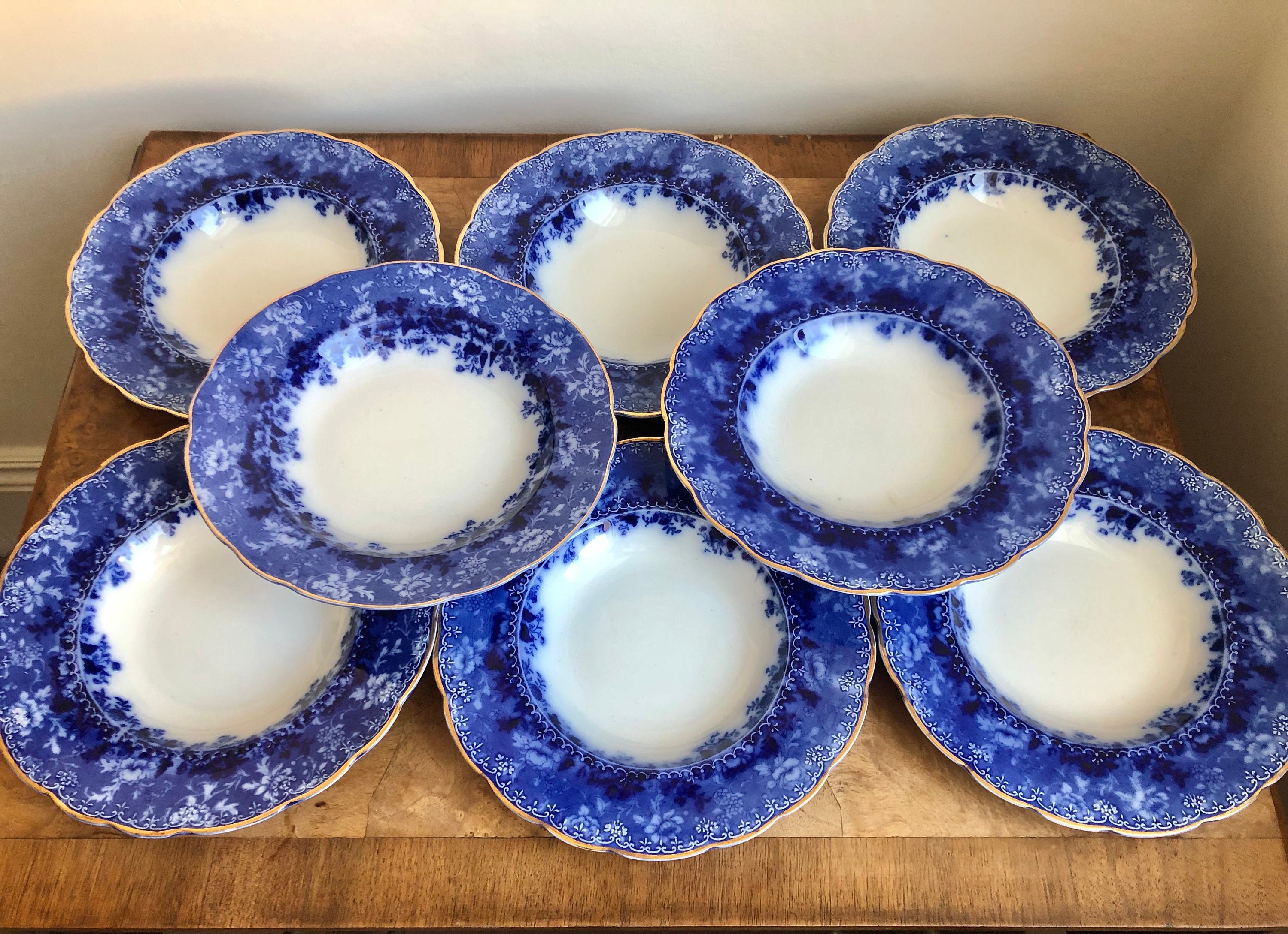 アンティーク ブルー＆ホワイト スープ皿 - リッジウェイ ダンディー