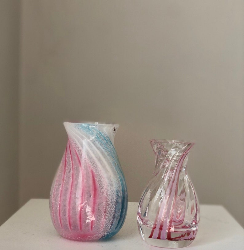 Vintage Pair Small Striped Pink Glass Vases Caithness Pink Etsy
