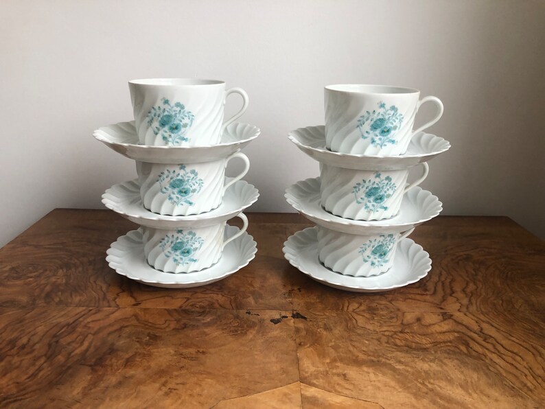 15pieces Haviland Limoges Tea Set for 6 Light Blue Floral Design