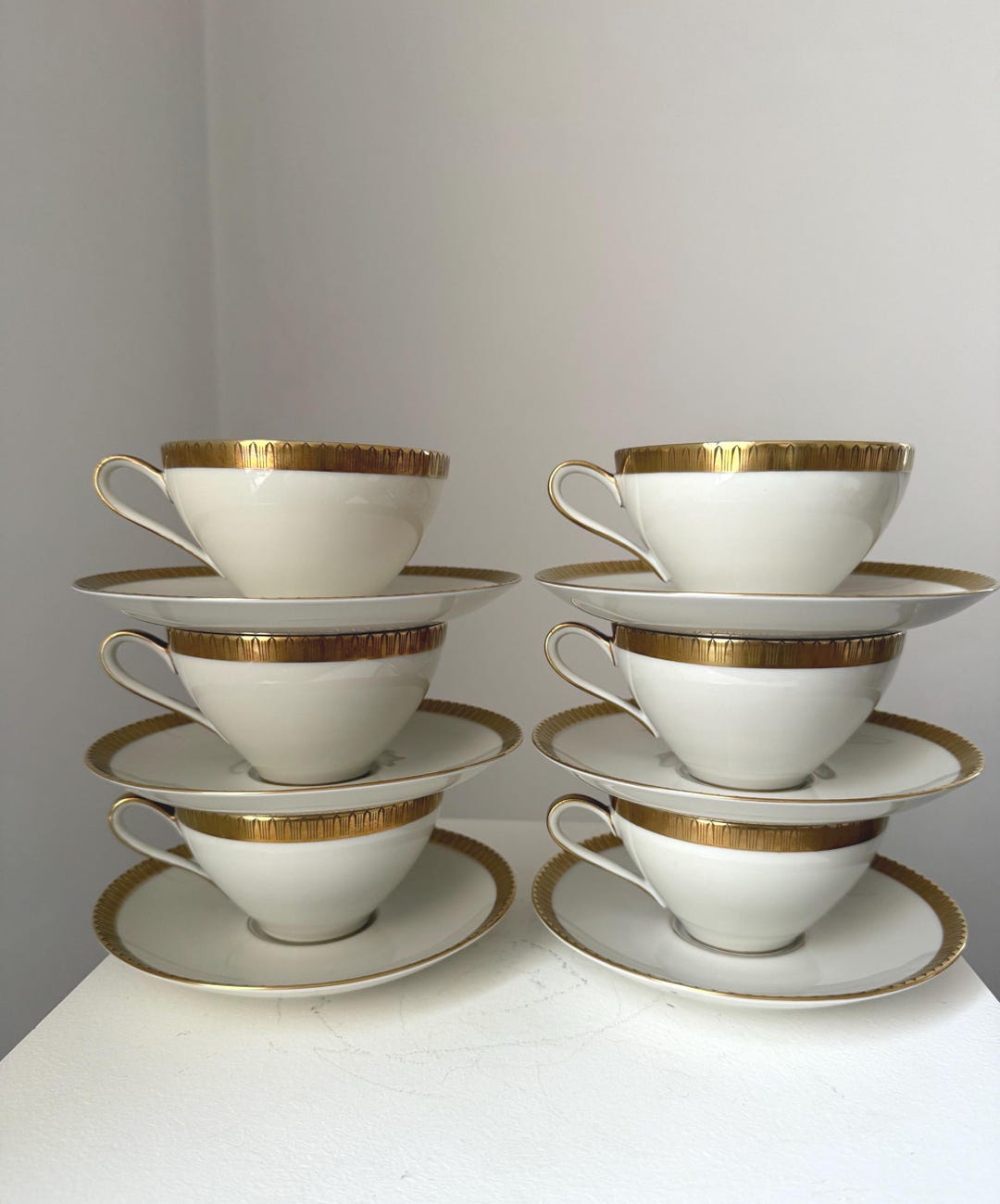 Vintage German Porcelain White Tea Set With Gilded Gold Rim, Eschenbach ...