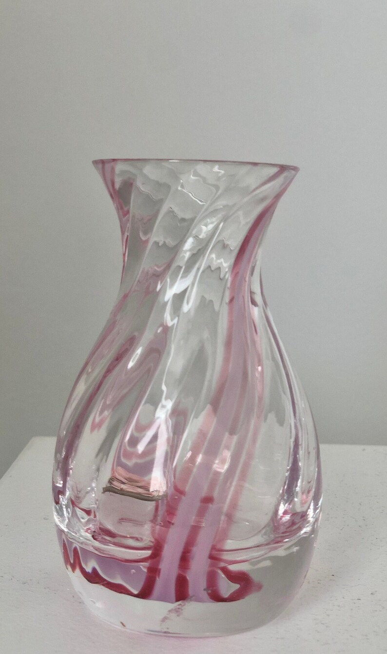 Vintage Pair Small Striped Pink Glass Vases Caithness Pink Etsy