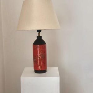 Vintage Gebrannte Orange Keramik Tischlampe, Italienische Sgrafitto Schreibtischleuchte