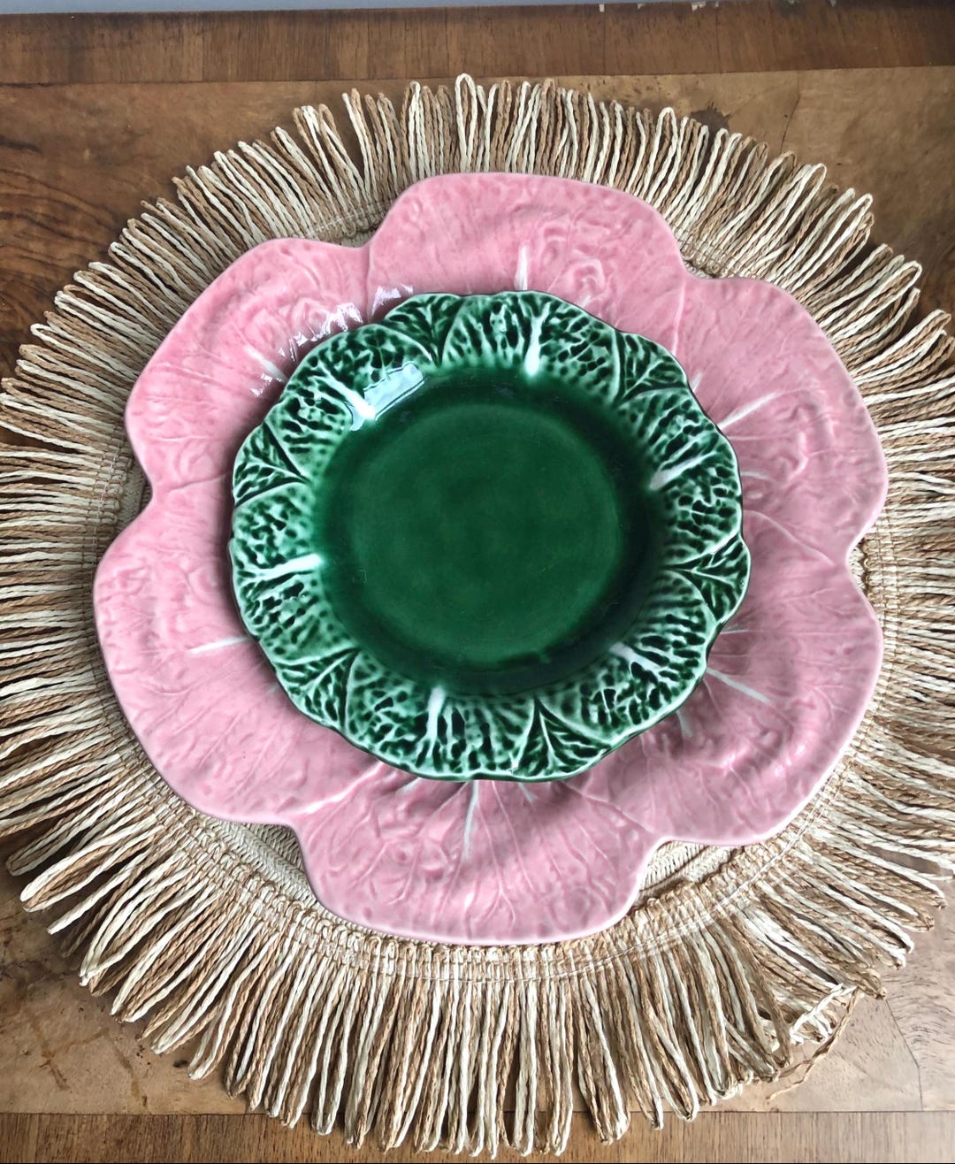 9-piece Vintage Bordallo Pinheiro Cabbageware Pink and Green