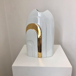 Vintage 1970s Bavaria White & Gold Ceramic Vase: German Porcelain