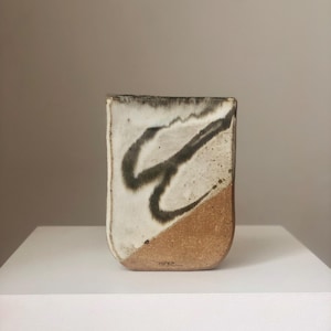 Vintage Raku Pottery Vase: Japanese Rustic Abstract Ceramic Sculpture