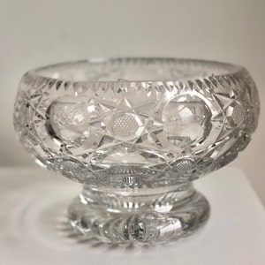 Vintage Large Crystal Glass Round Pedestal Bowl,  Royal Brierley Cut Glass Footed Dish, Dessert Trifle Bowl