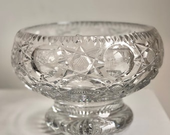 Vintage Crystal Glass Pedestal Fruit Bowl: Elegant Footed Cut Glass Dish Royal Brierley