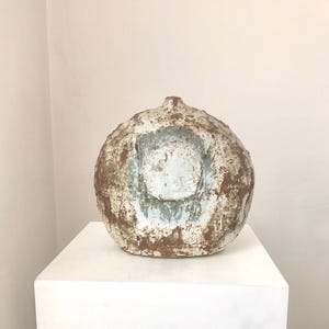 Vintage  Large Brutalist Textured Round Moon Jar, Studio Pottery Rustic Ceramic Art Vase