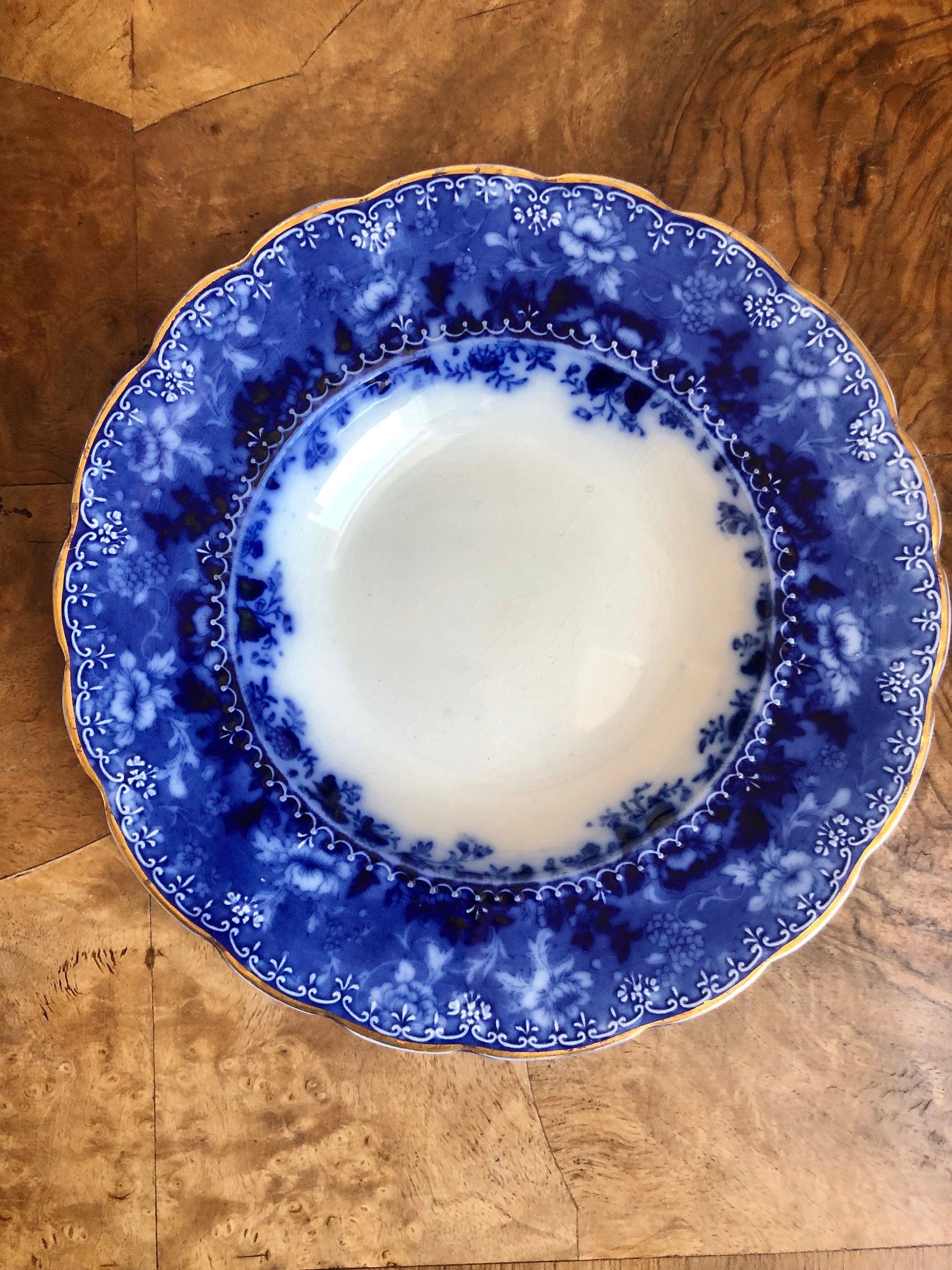 アンティーク ブルー＆ホワイト スープ皿 - リッジウェイ ダンディー