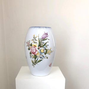 Vintage Extra Large Classic Porcelain Vase With Multicolour Wild Flowers: Jacques Molin Charolles, 1950s