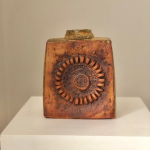 Bernard Rooke Mid Century Brutalist Steinzeug Skulptur, moderne rustikale braun strukturierte Vase, Vintage Keramik Kunst Dekor
