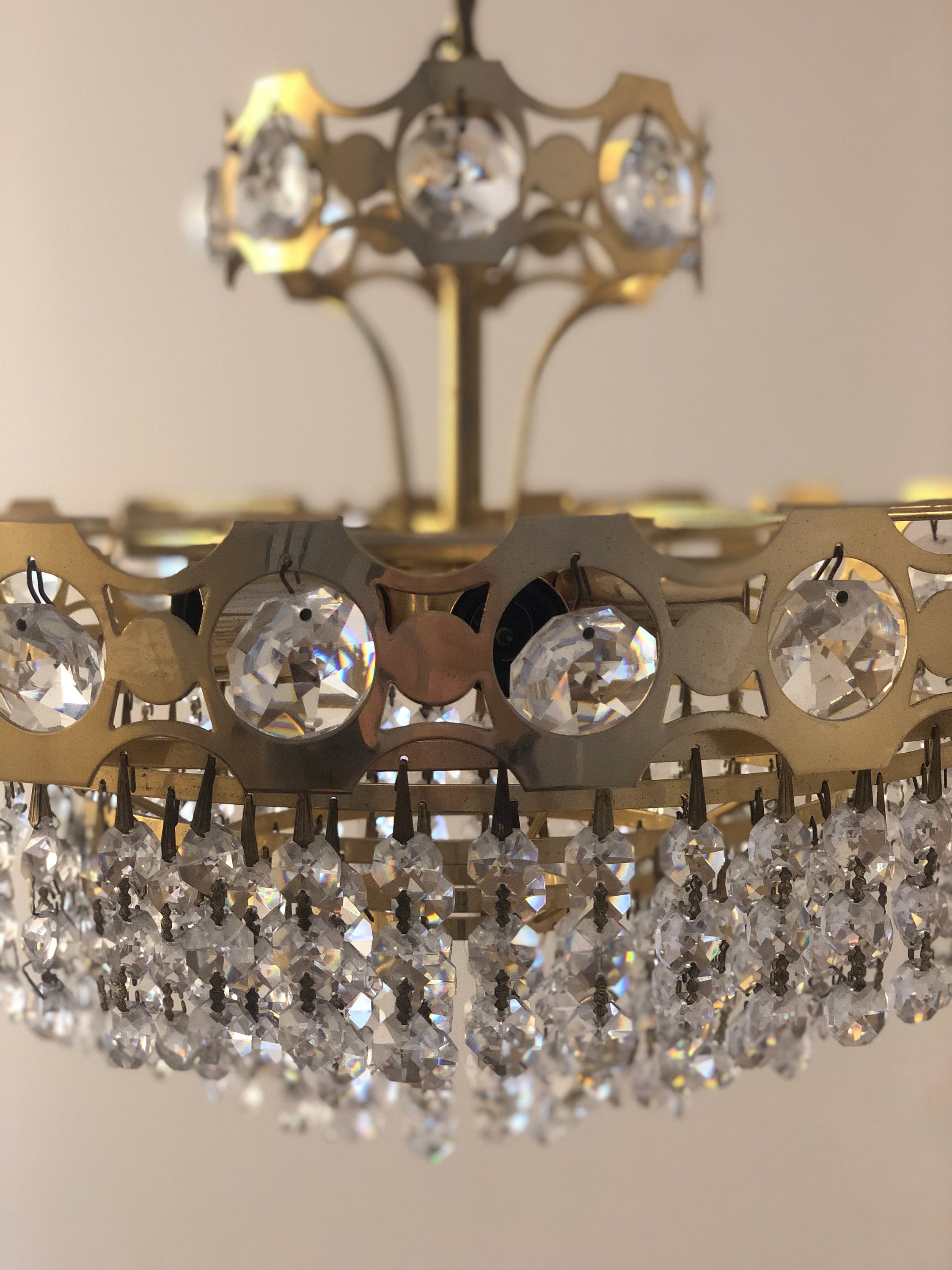 Mid Century Italian Brass Crystal Chandelier: Drum Ceiling Light - Etsy, image size:2250x3000