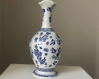 Vintage Coalport Porcelain Vase: Blue Flowers & Butterflies