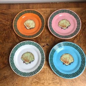 Ginori 1735 Colourful Shell Bread Plates, Neptune's Voyage Pink Blue Starter Plates, Mixed Colours Cake Dishes
