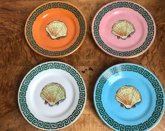 Ginori 1735 Colourful Shell Bread Plates, Neptune&#39;s Voyage Pink Blue Starter Plates, Mixed Colours Cake Dishes