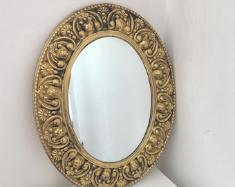 Vintage French Style Gold Wall Mirror: Small Ornate Oval Decor