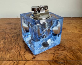 Mid Century Space Age Blue Glass Cube Lighter, Antonio Imperatore  Iconic Collectable