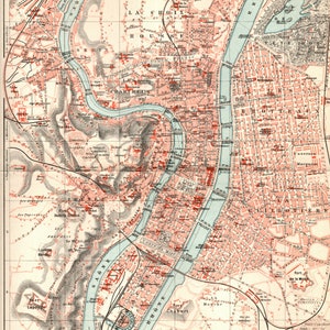 1898 Mapa antiguo = LEÓN Francia = Mapa topográfico = Mapa antiguo