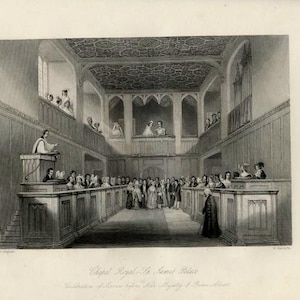 1841 Antique print = London = ST JAMES PALACE Royal Chapel = Nineteenth-century view = Original