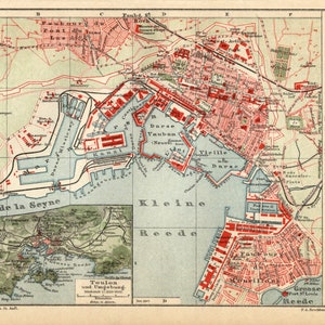 1903 Mapa antiguo = TOULON Francia = Mapa topográfico = Mapa antiguo