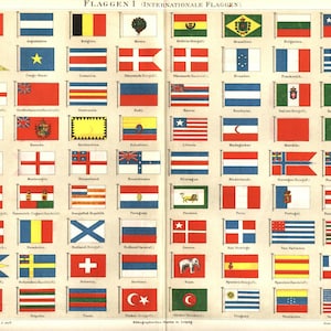1897 Antique Print = FLAGS of the WORLD = Original CHROMOLITHOGRAPHY