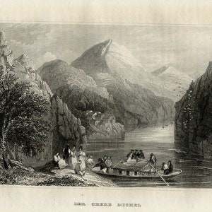 1860 Antique print = Austria OBERMUHL DONAU Kirchberg = Old Engraving = MEYERS Universum