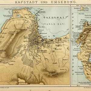 1896 KAPSTADEN Sydafrika Antik topografisk karta - Antik topografisk karta över Kapstaden Sydafrika