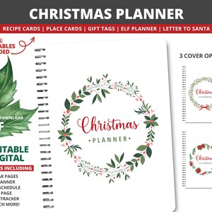 Planejador de férias com inserções e capas de planejador com lindos designs de guirlandas de Natal, cartões de receitas e muitos outros itens para impressão!