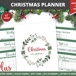 ¡Planificador navideño con inserciones y cubiertas para planificador con hermosos diseños de coronas navideñas, tarjetas de recetas y muchos otros imprimibles!