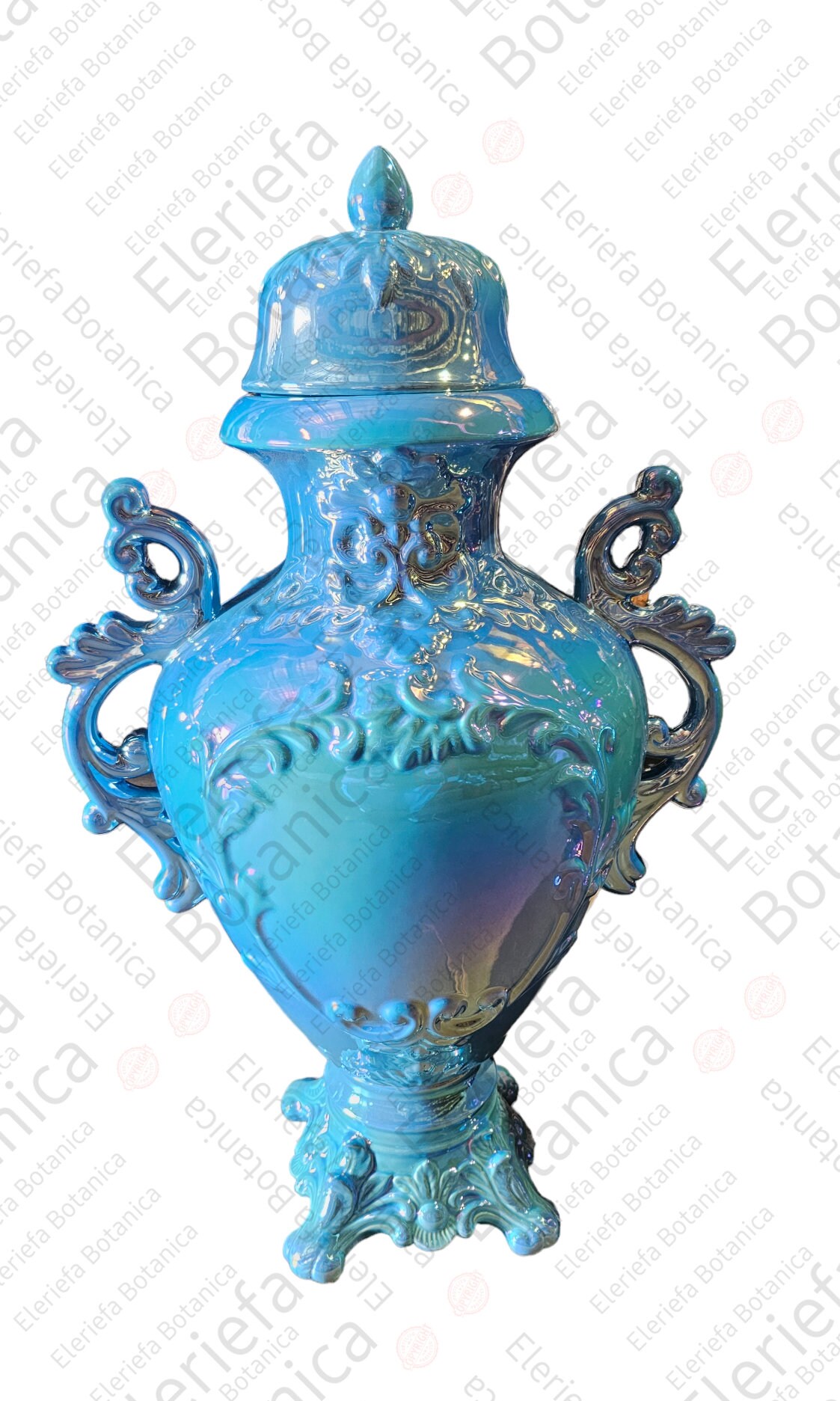 Yemaya Porcelain Tureen – Trophy Shape, Blue With Silver Accents, 14" Height, 12" Width