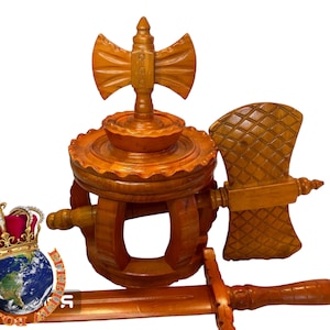 Corona de Shango crown of Shango wood crown ade for chango | corona para Chango de Madera / axe and sword for chango / espada y acha
