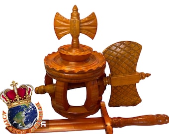 Korona Corona de Shango z drewna Shango korona ade na chango | corona para Chango de Madera / topór i miecz dla chango / espada y acha