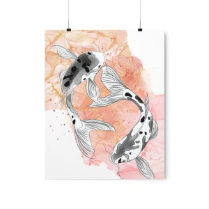 Acquerello Koi Fish Estetica Arancione Rosa Premium opaco Verticali Poster