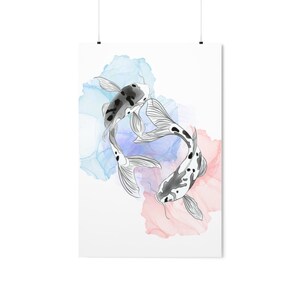 Watercolor Koi Fish Aesthetic Pink Blue Premium Matte Vertical Posters