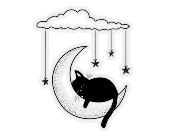 Starry Night Cute Cat Moon Kiss-Cut Adesivi