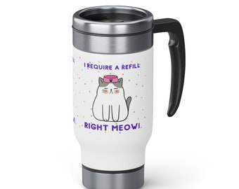 Leuke grappige kat pun mug cup roestvrij staal reisbeker met handvat, 14oz
